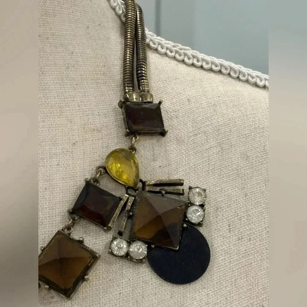 Vintage Sohi Denise gold costume statement necklace with yellow and brown stones - Picture 5 of 14